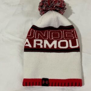 Under Armour Kids' Red and White Pom Beanie Size Small 1-3 Years Old
